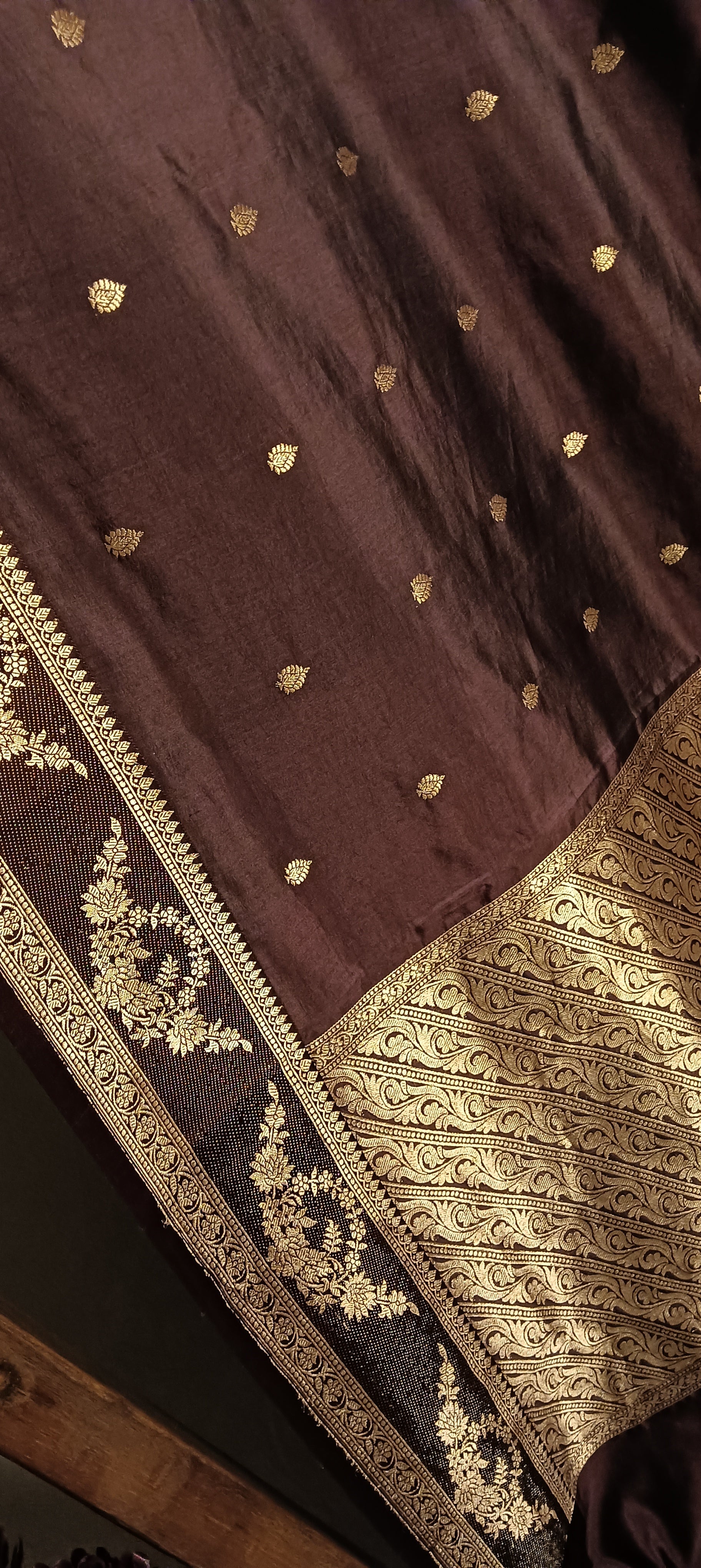Coffee Brown Gold Pure Banarasi Puna Silk Saree