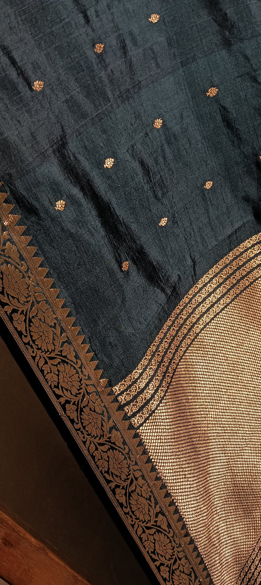 Teal Blue Pure Banarasi Puna Silk Saree