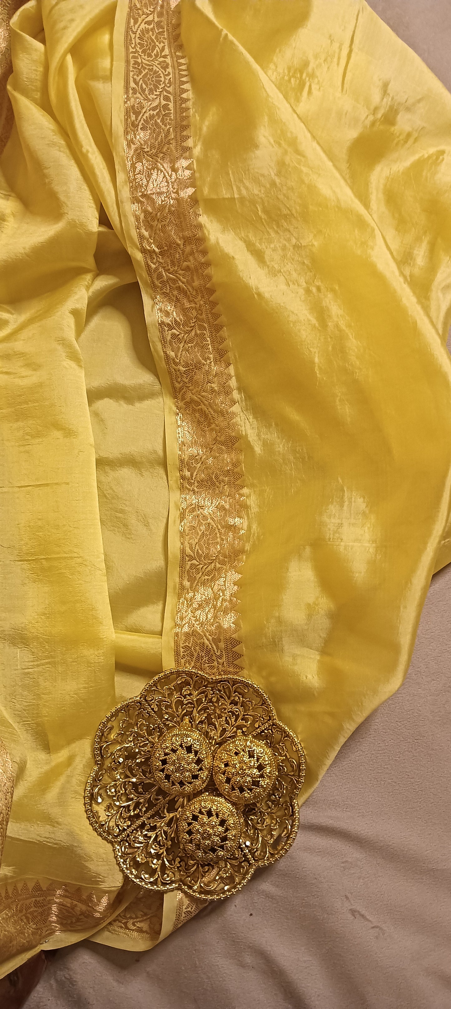 Butter Yellow Gold Pure Banarasi Puna Silk Saree