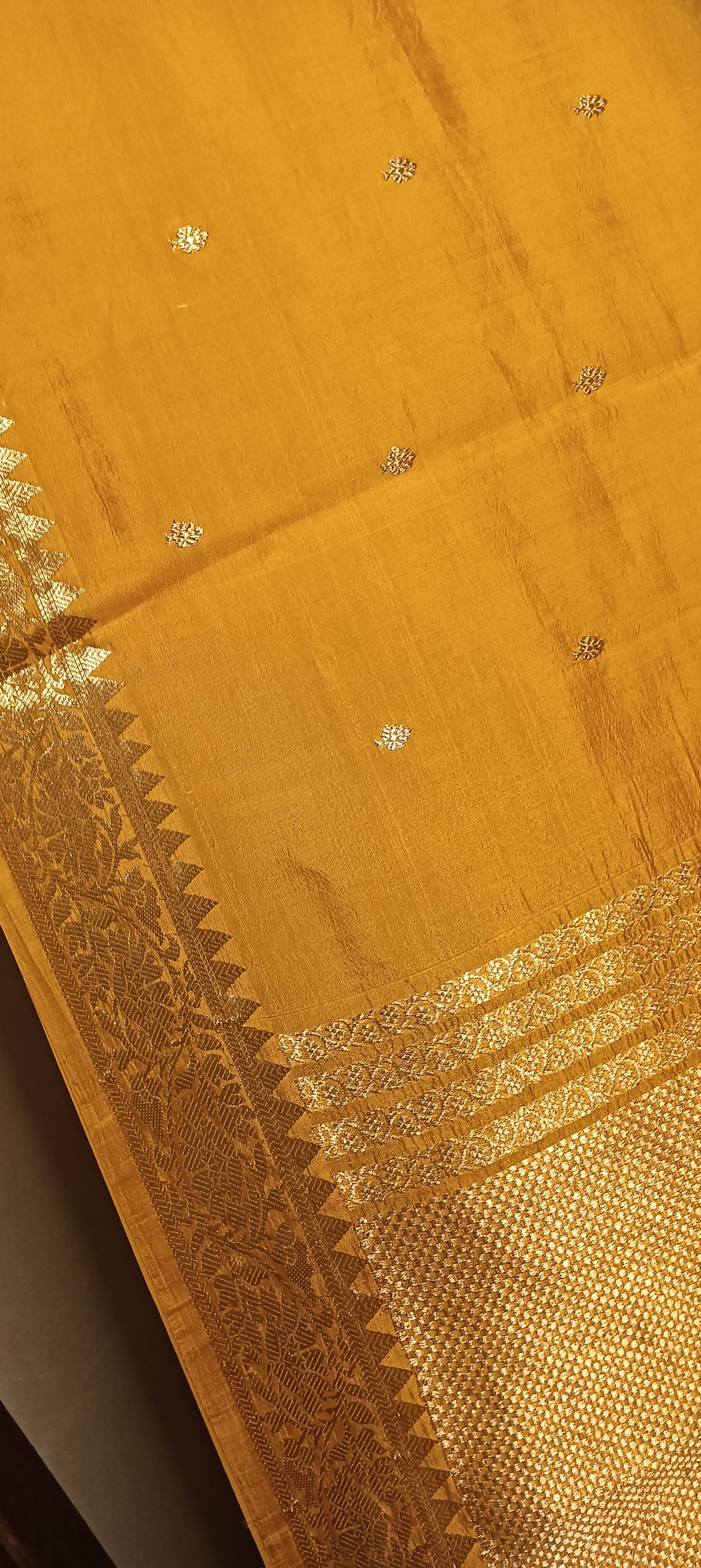 Kesari Mustard Gold Pure Banarasi Puna Silk Saree