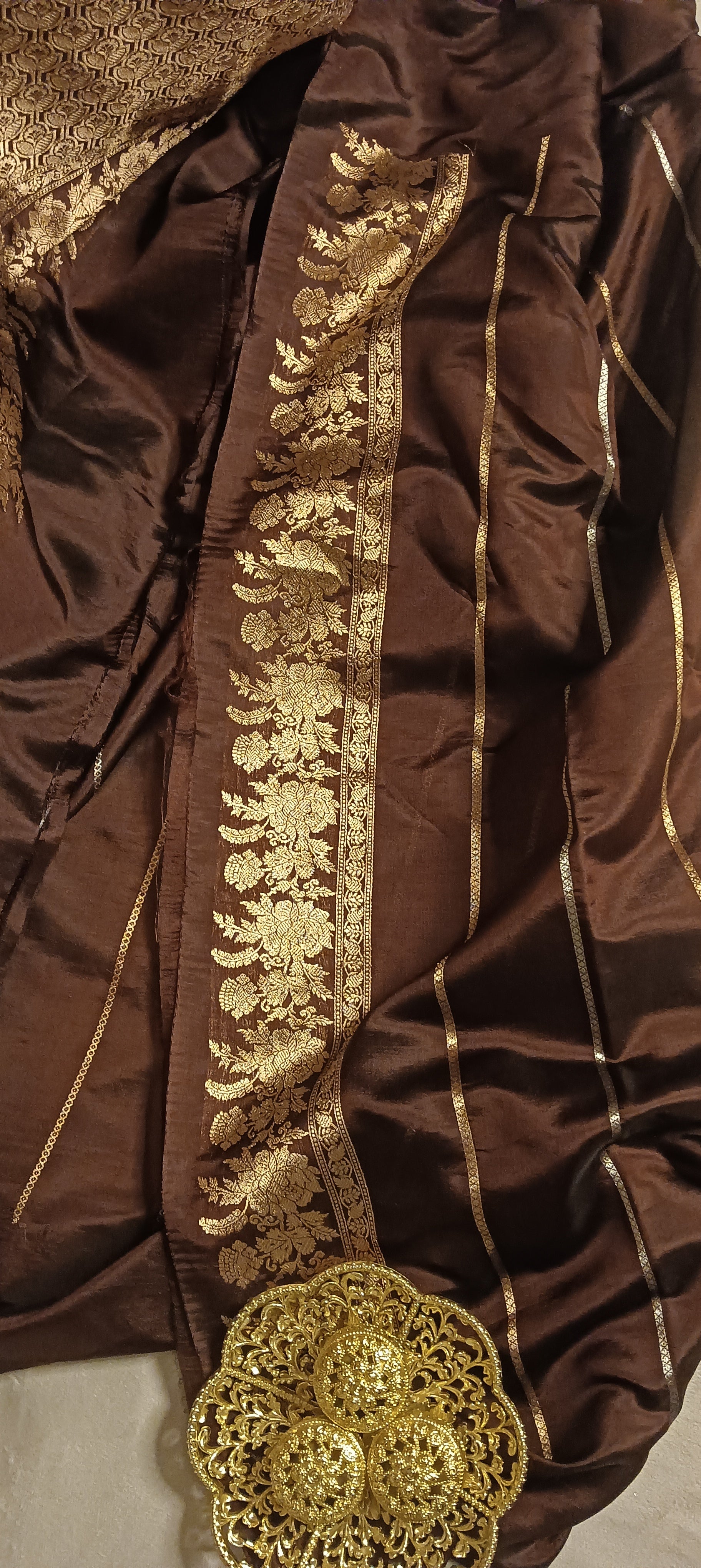 Dark Coffee Brown Pure Banarasi Puna Silk Saree