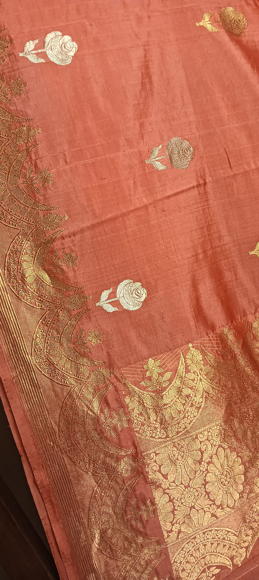 Peach Pure Banarasi Puna Silk Saree