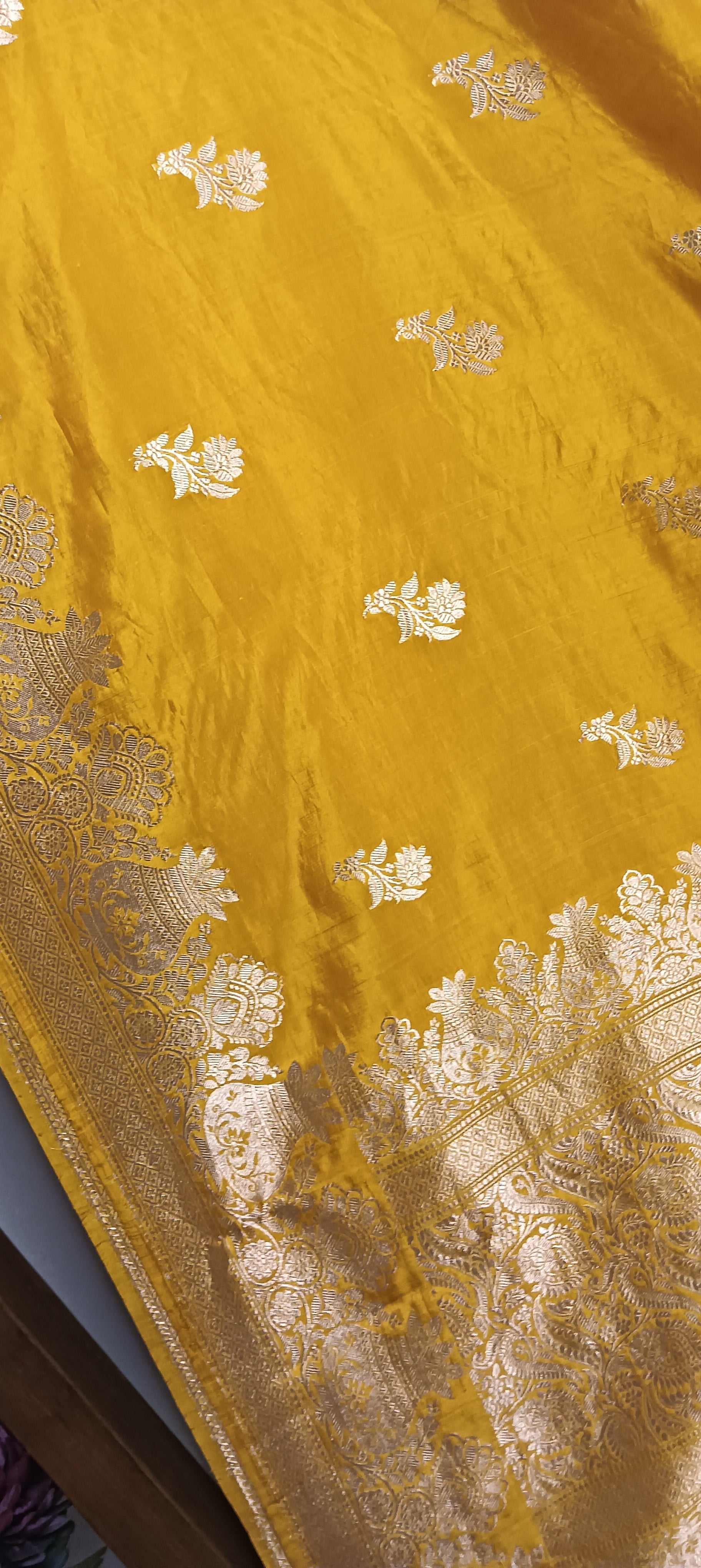 Golden Mustard Pure Banarasi Puna Silk Saree