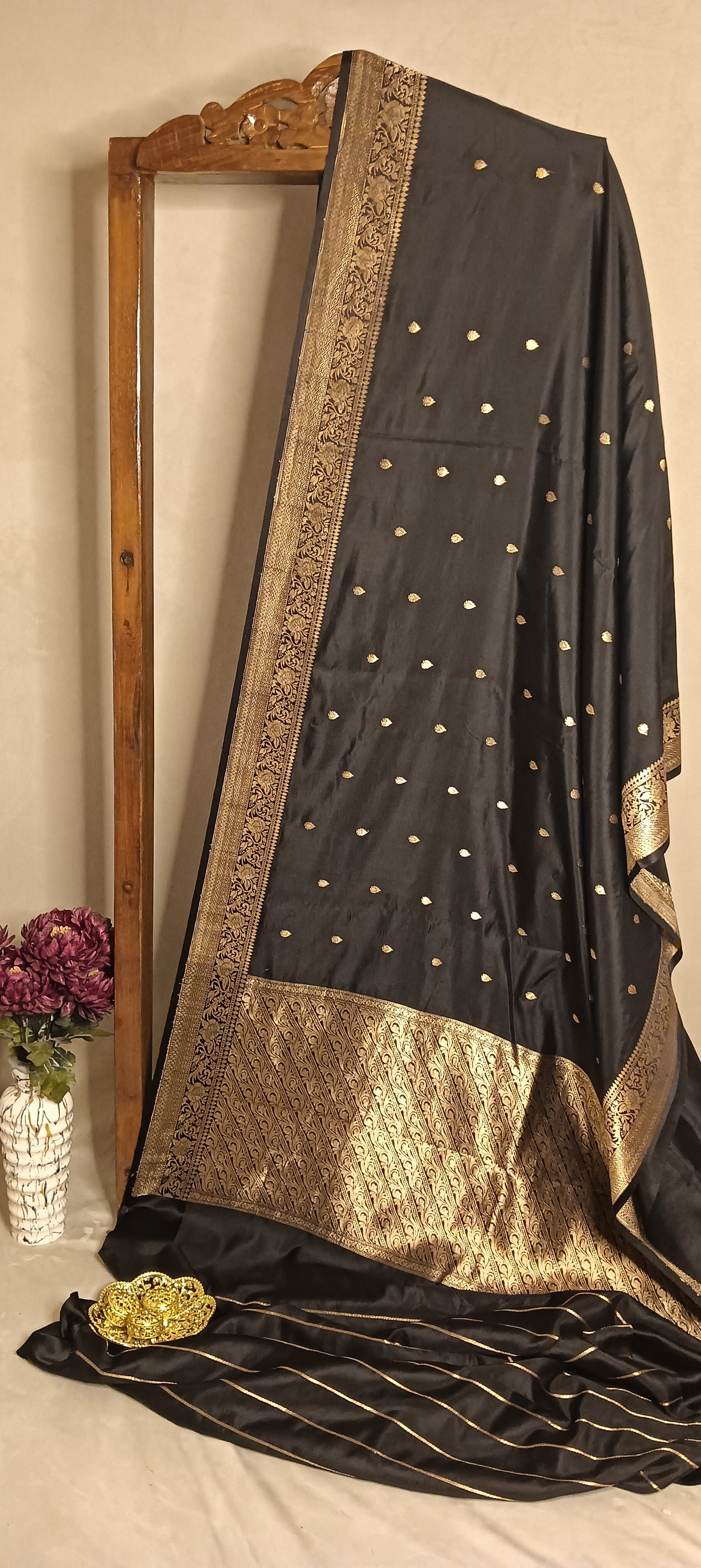 Black Pure Banarasi Puna Silk Saree
