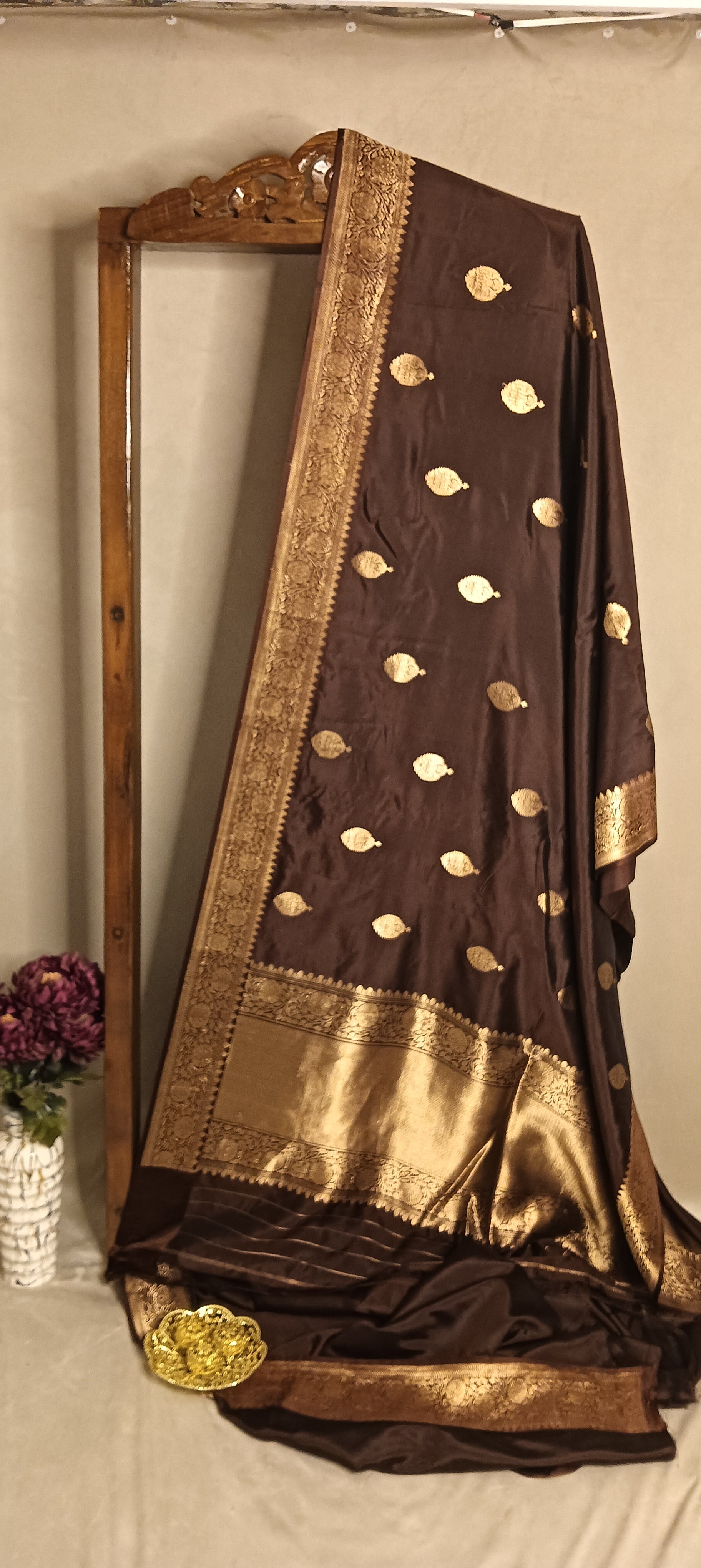 Espresso Brown Pure Banarasi Puna Silk Saree