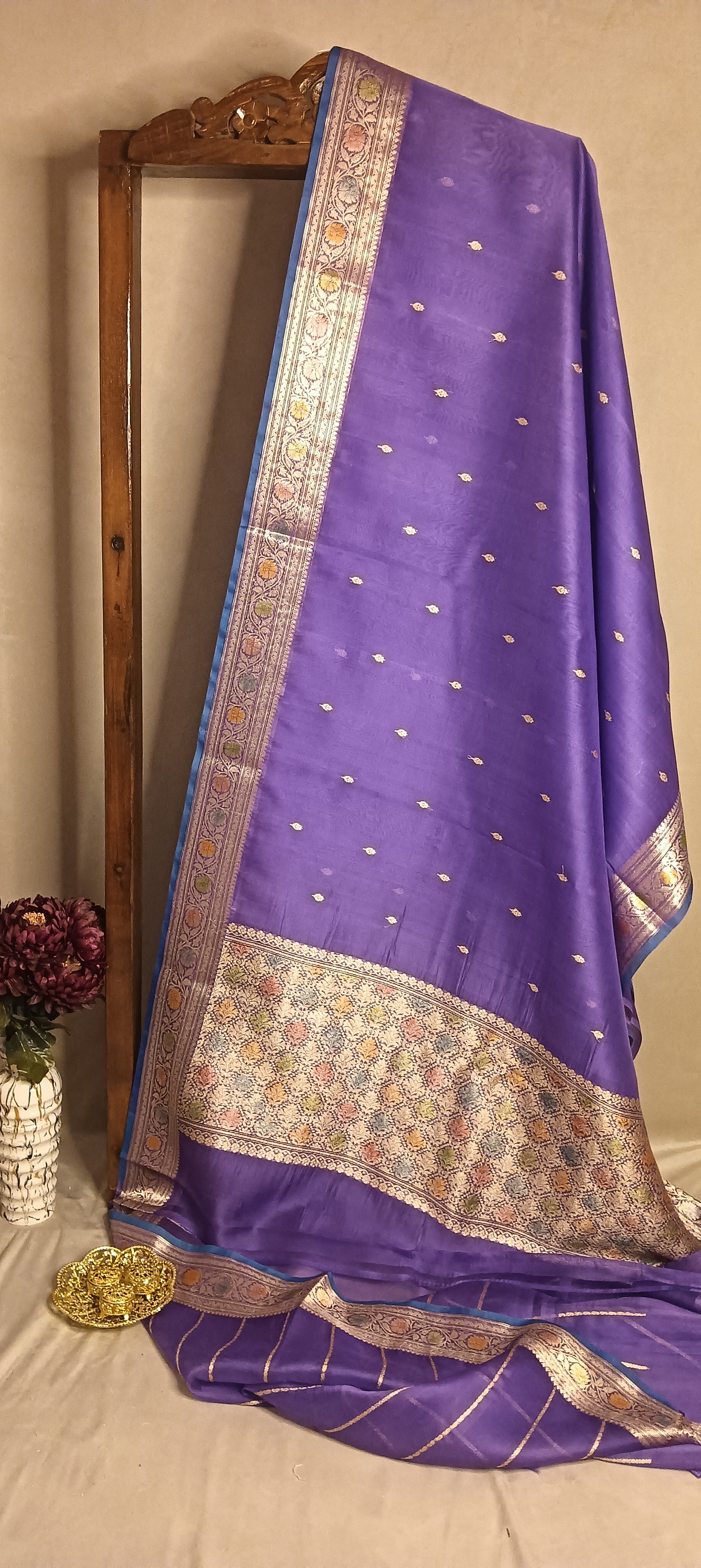 Lavender Pure Kora Organza Banarasi Silk Saree