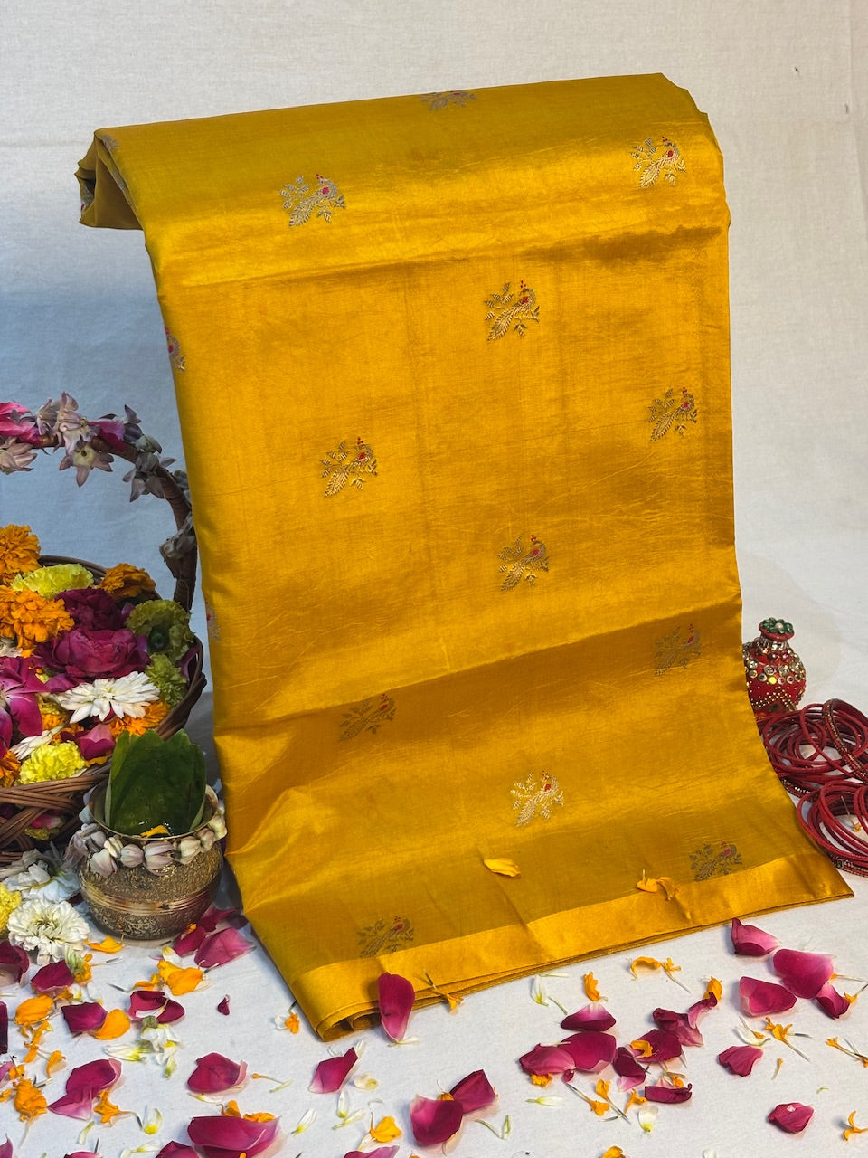 Yellow Banarasi Pure Soft Silk Saree