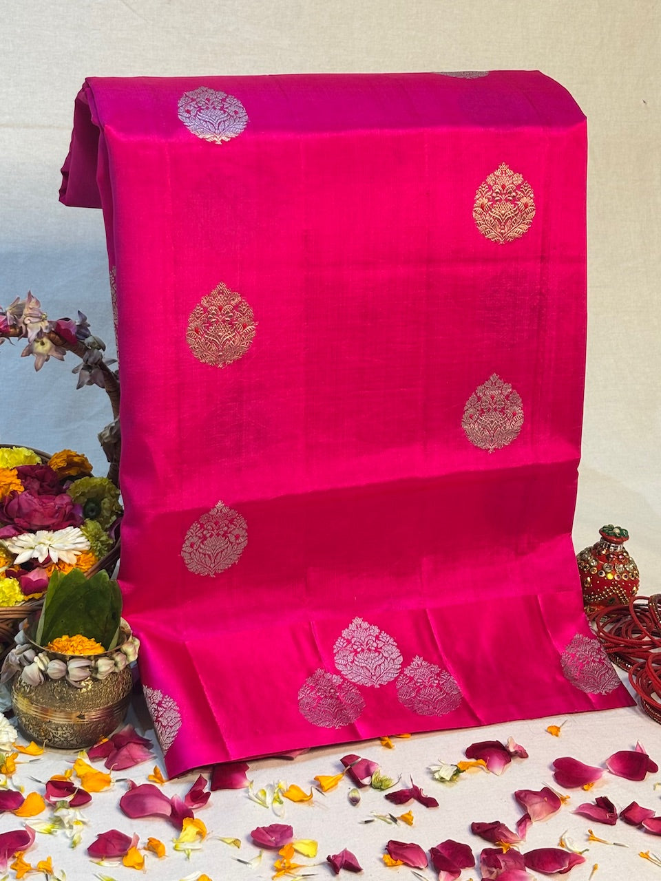 Rani Pink Banarasi Pure Soft Silk Banarasi Saree