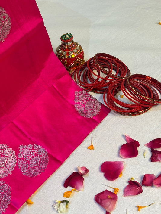 Rani Pink Banarasi Pure Puna Silk Banarasi Saree