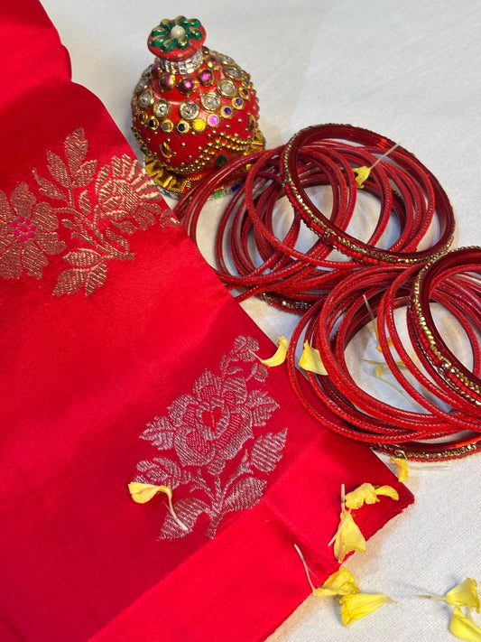 Red Banarasi Pure Puna Silk Saree