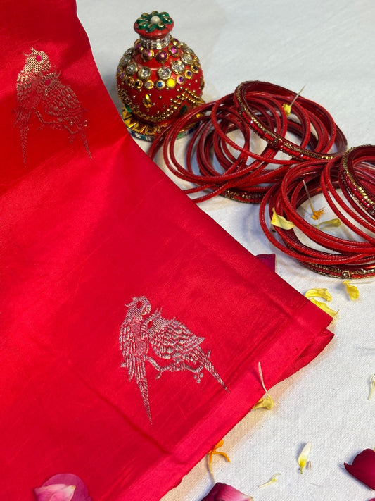 Red Banarasi Pure Puna Silk Saree