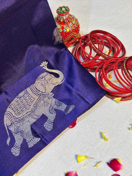 Electric Indigo Blue Banarasi Pure Puna Silk Saree