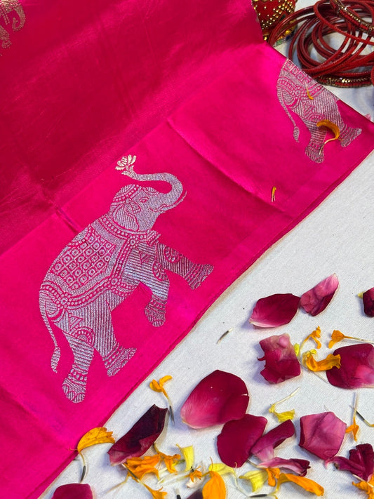 Rani Pink Banarasi Pure Puna Silk Saree