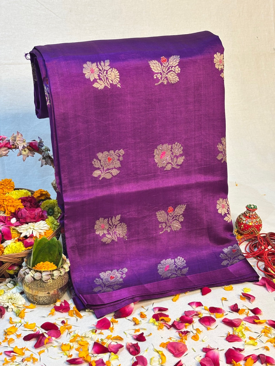 Rani Wine Purple Banarasi Pure Soft Silk Saree