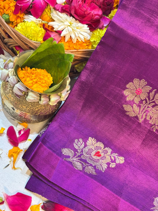 Rani Wine Purple Banarasi Pure Puna Silk Saree