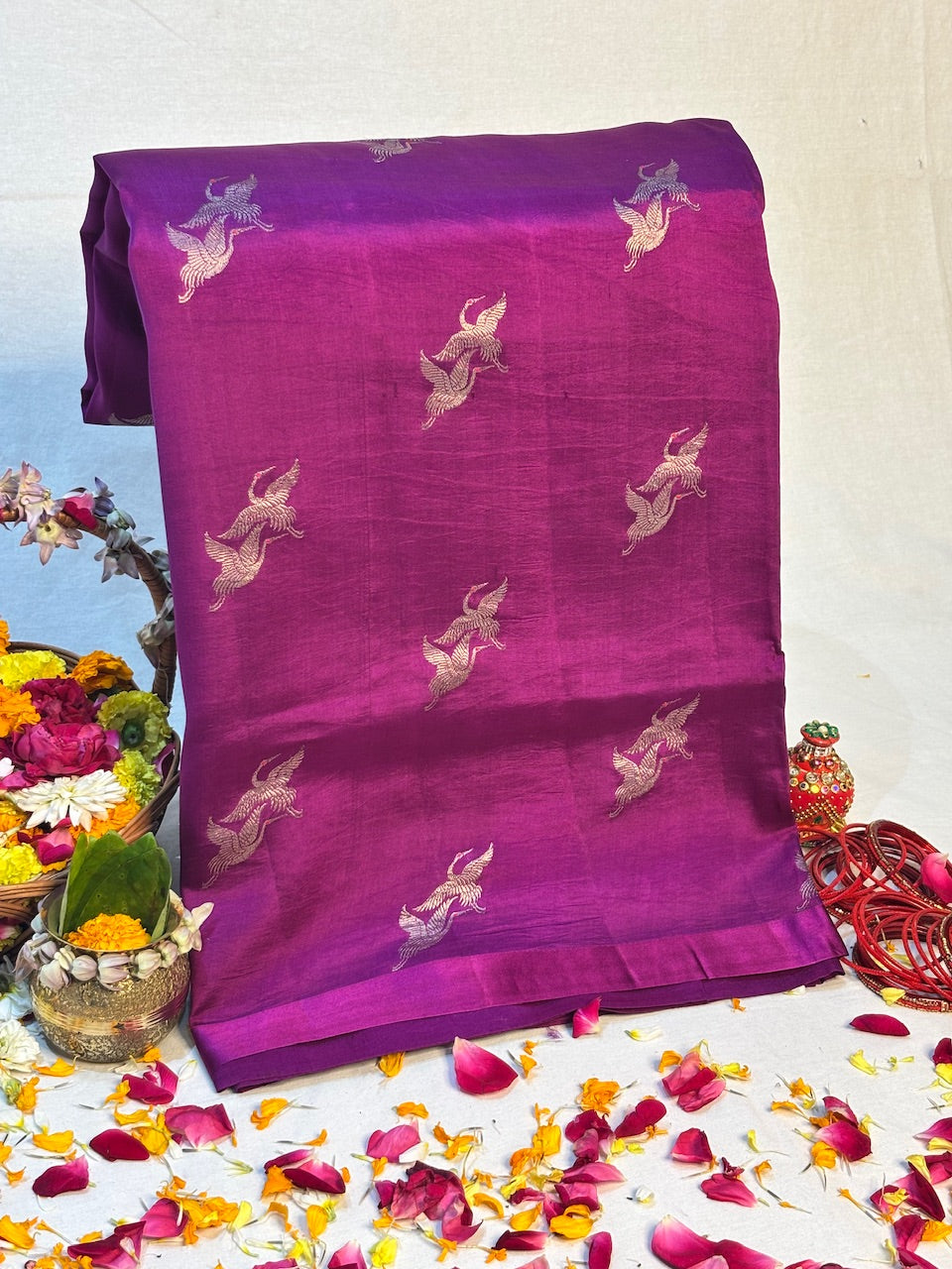 Rani Wine Purple Banarasi Pure Soft Silk Saree