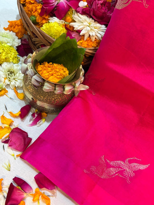 Rani Pink Banarasi Pure Puna Silk Saree