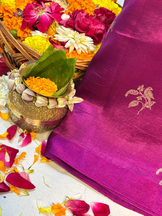 Rani Wine Purple Banarasi Pure Puna Silk Saree