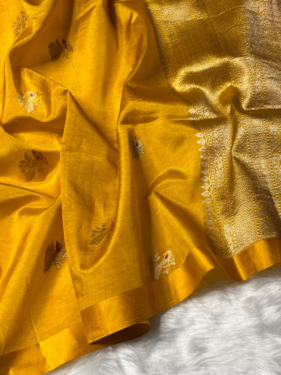 Yellow Banarasi Pure Soft Silk Saree