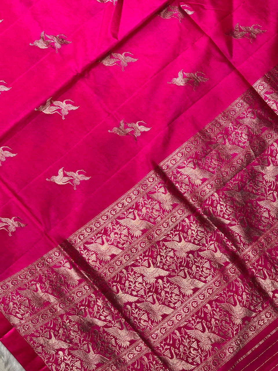 Rani Pink Banarasi Pure Soft Silk Saree