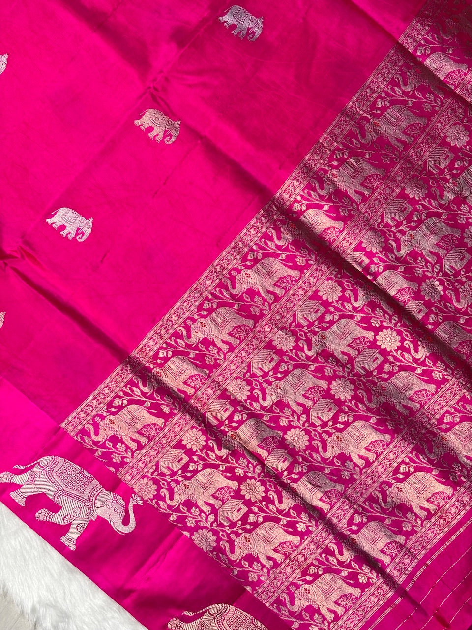 Rani Pink Banarasi Pure Soft Silk Saree