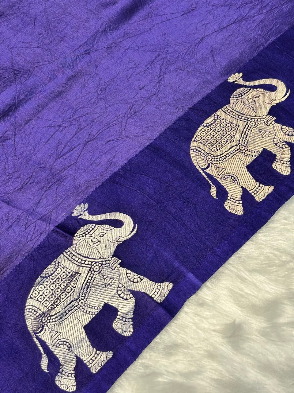 Electric Indigo Blue Banarasi Pure Soft Silk Saree