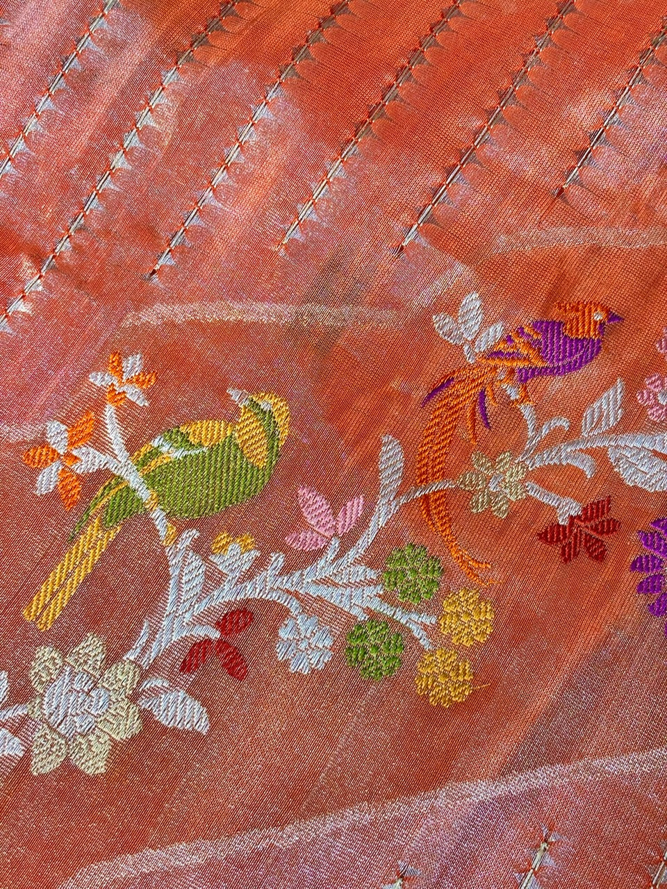 Rust Orange Handwoven Pure Banarasi Tissue High Silver Percentage Silk Saree