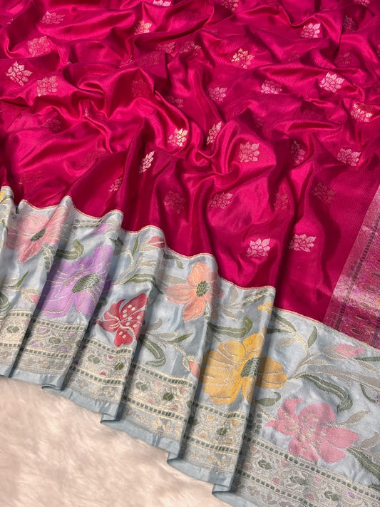 Apple Red Handwoven Pure Banarasi Ektara Silk Saree – Kadwa Iktara Weave, Pure Mulberry Silk