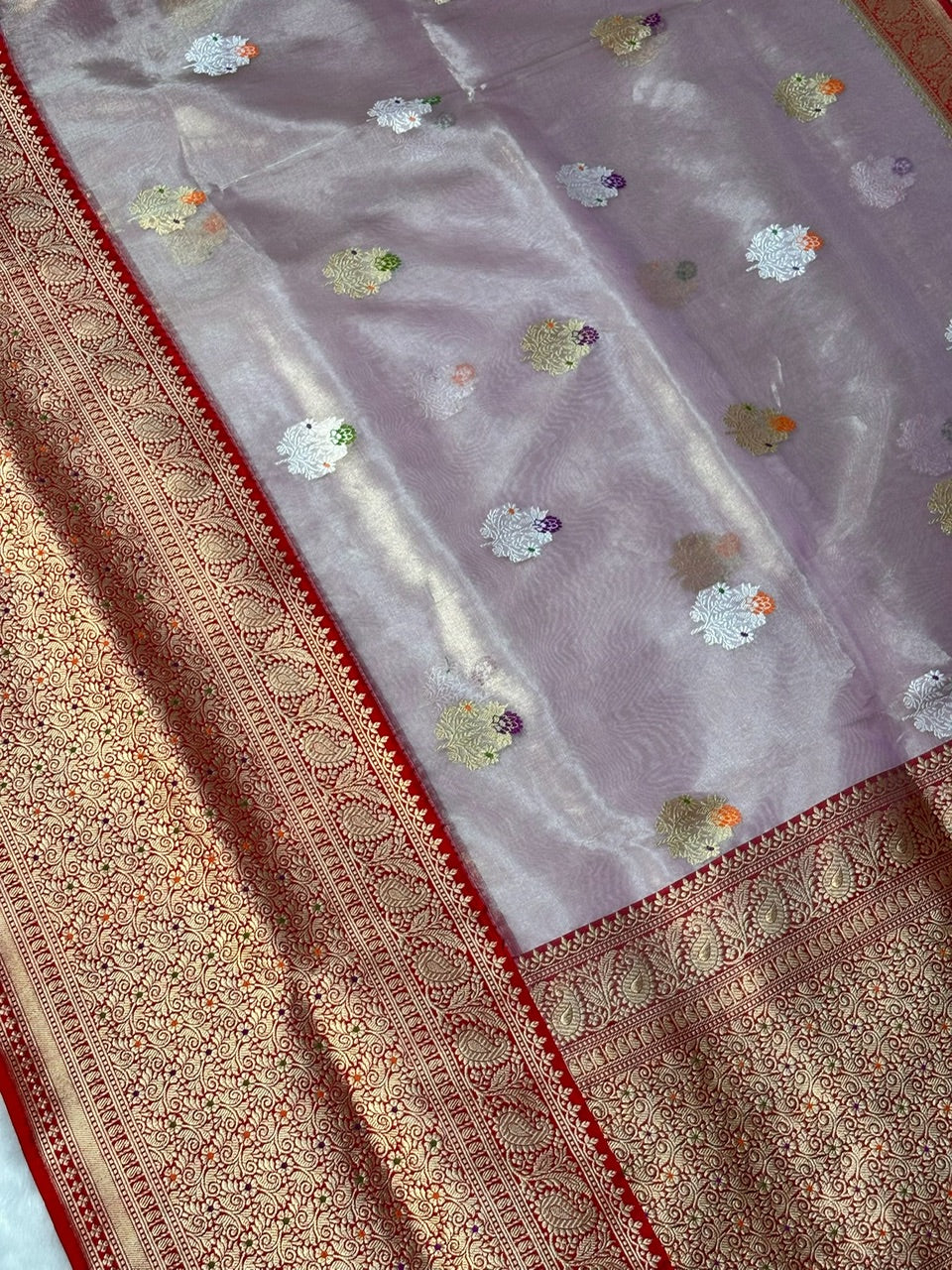 Soft Lilac Pink Handwoven Pure Banarasi Tissue Silk Saree