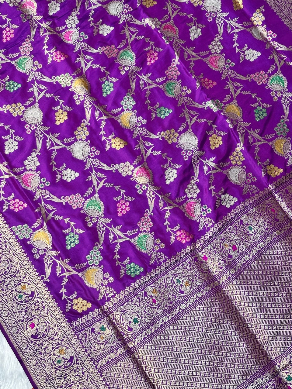 Purple Handwoven Pure Banarasi Silk Saree – Kadwa Weave in 100% Katan Mulberry Silk
