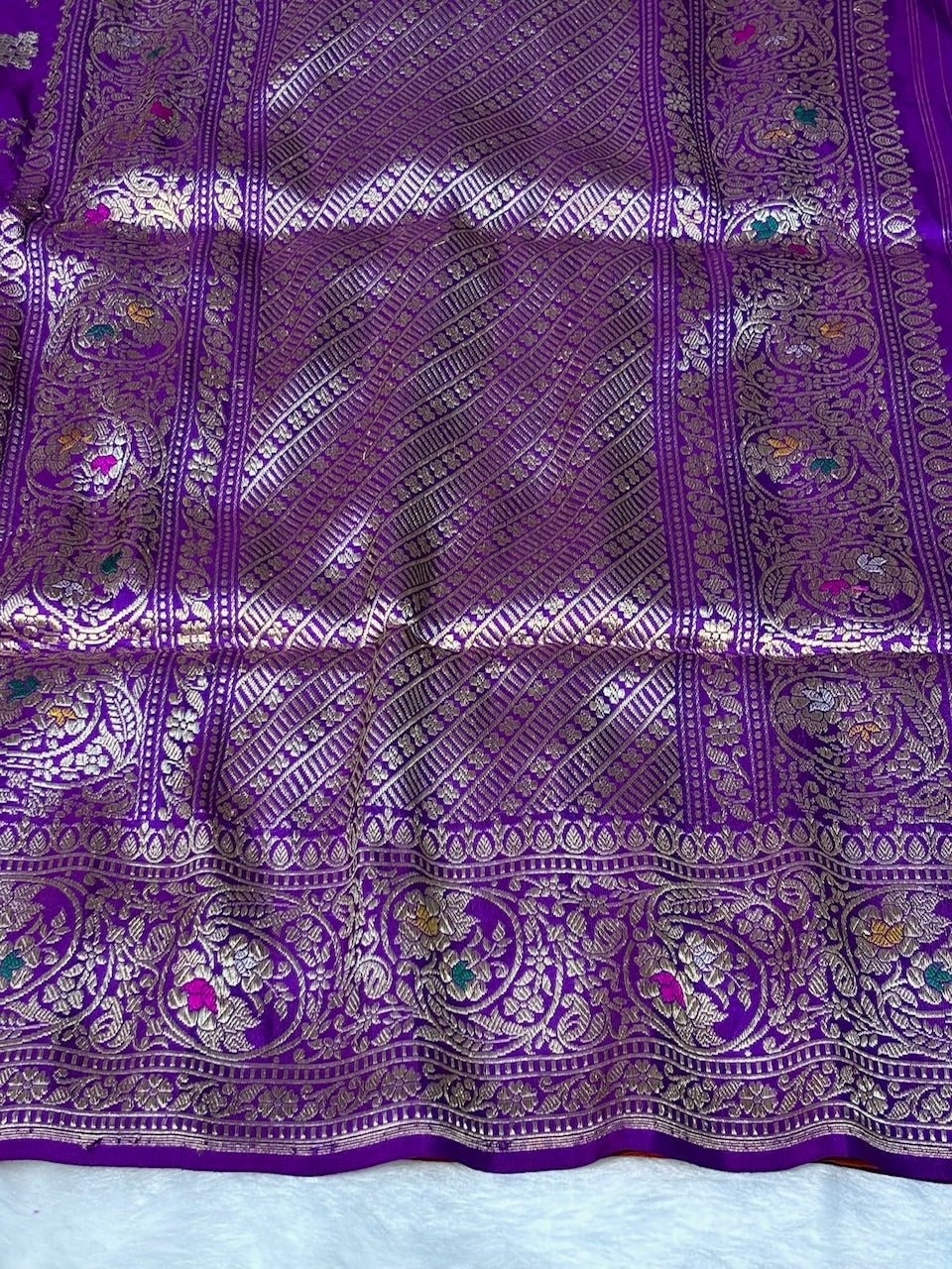 Purple Handwoven Pure Banarasi Silk Saree – Kadwa Weave in 100% Katan Mulberry Silk
