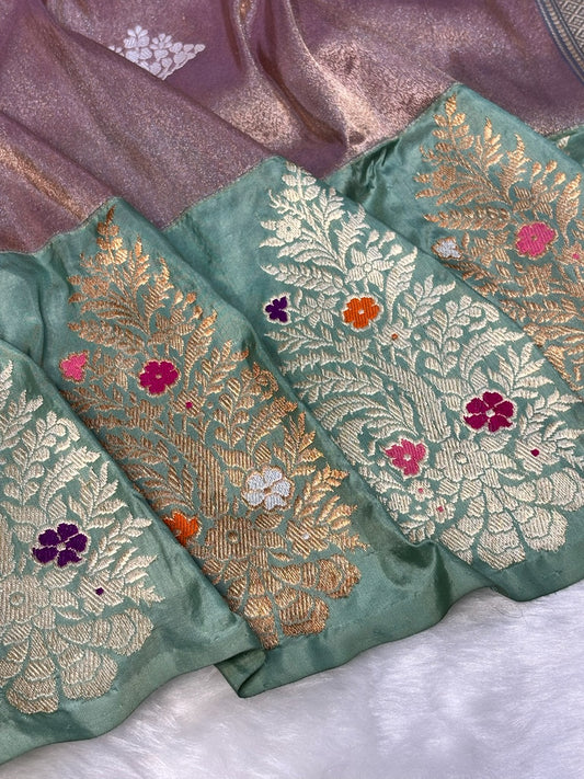 Mauve Gold Handwoven Pure Banarasi Tissue Silk Saree