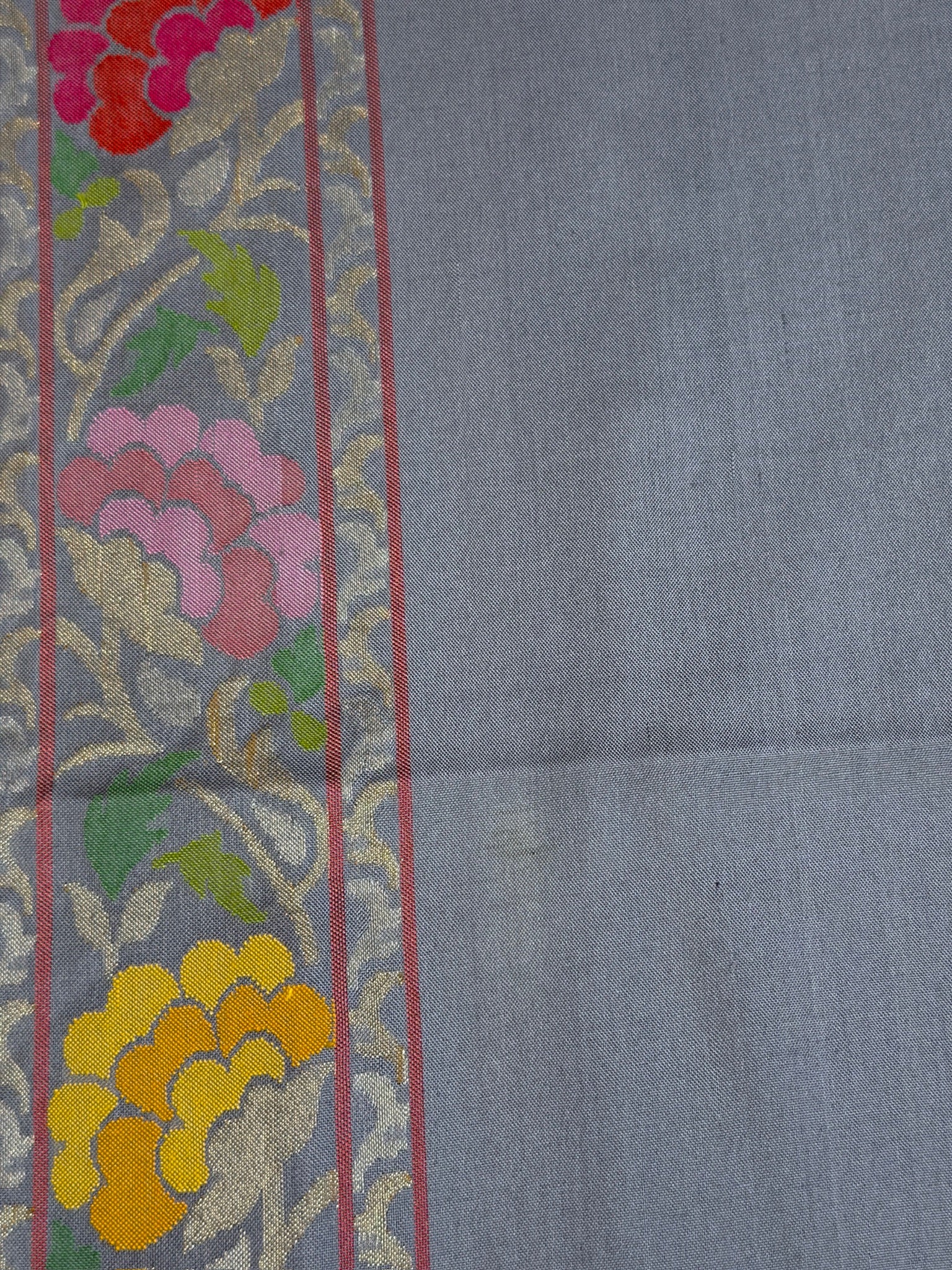 Steel Grey Pure Real Zari Jamdani Saree with Floral Weaving