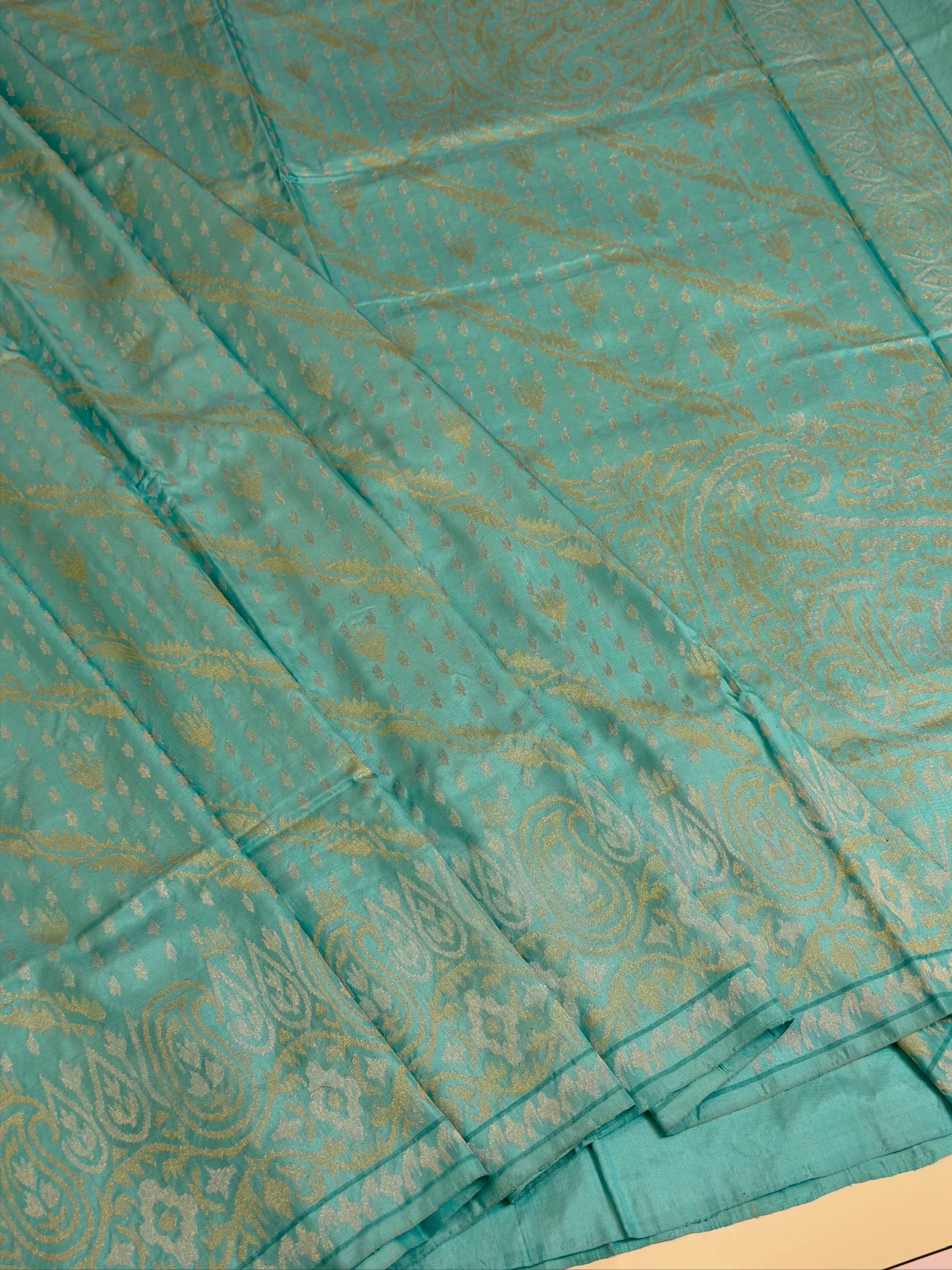 Sea Blue Pure Real Zari Jamdani Saree with Floral Weaving