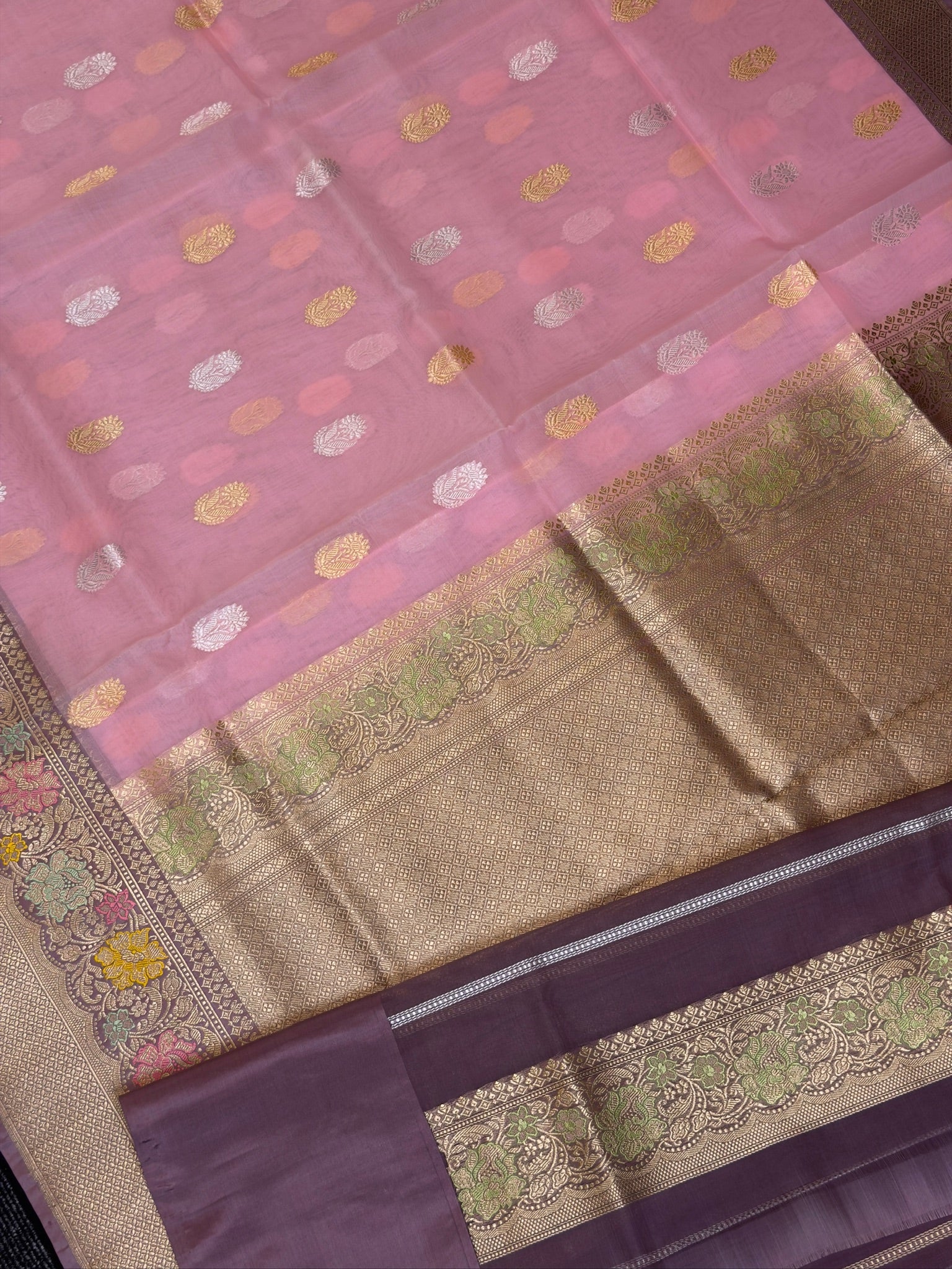 Baby Pink Premium Banarasi Kora Organza Silk Saree – 100% Handwoven | Elegant & Timeless Design