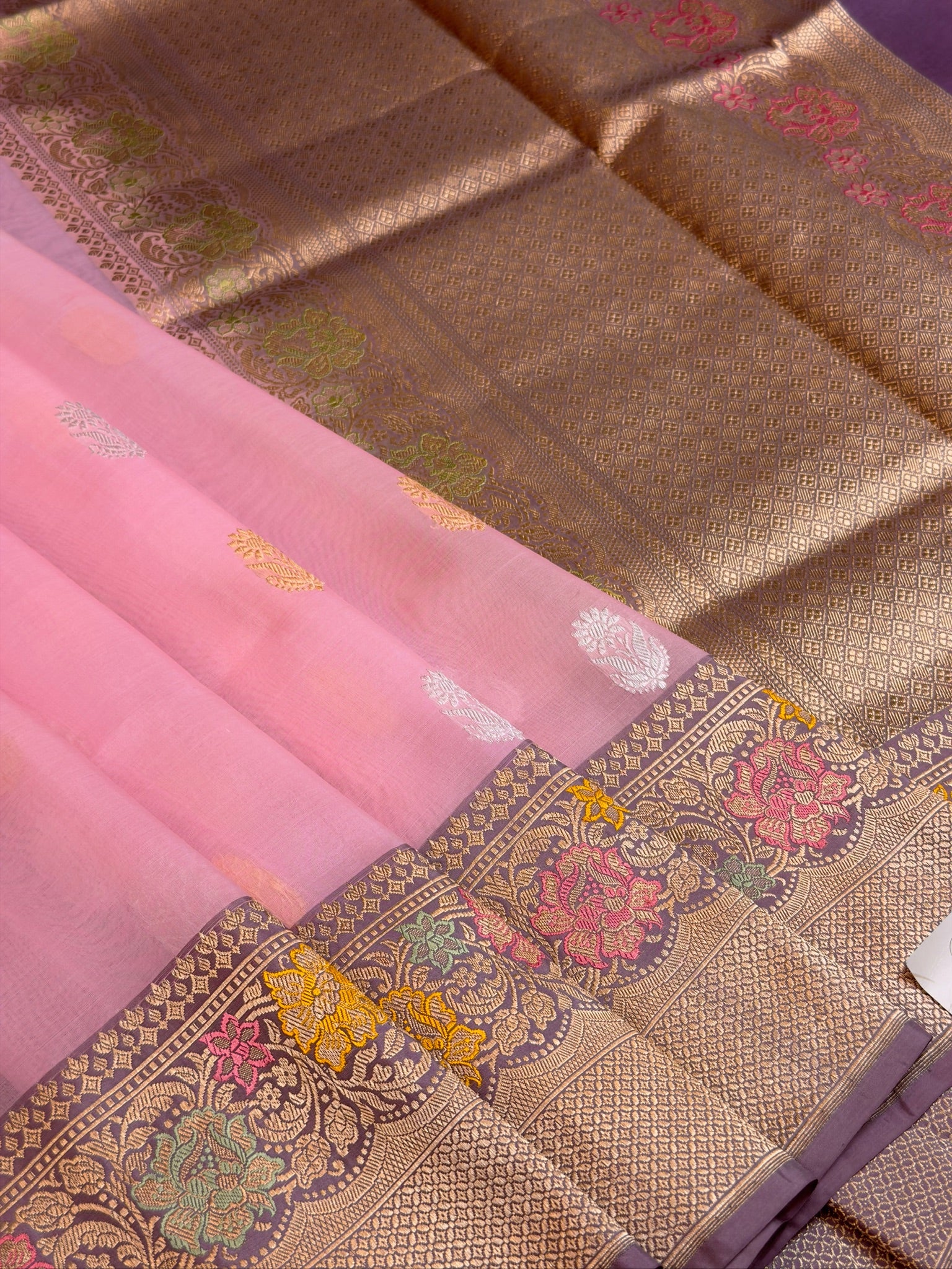 Baby Pink Premium Banarasi Kora Organza Silk Saree – 100% Handwoven | Elegant & Timeless Design