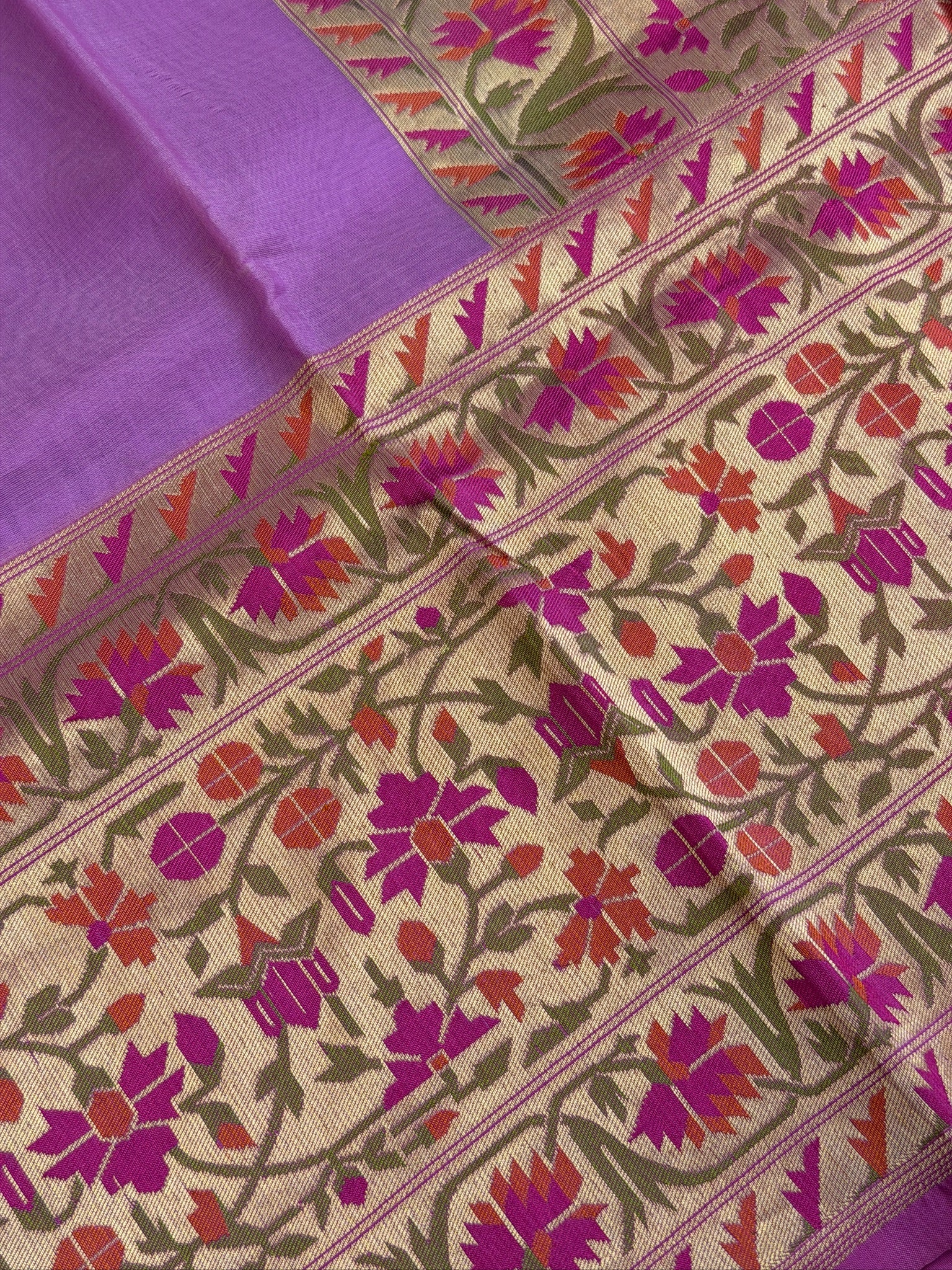 Lavender Premium Banarasi Kora Organza Silk Saree – 100% Handwoven | Elegant & Timeless Design