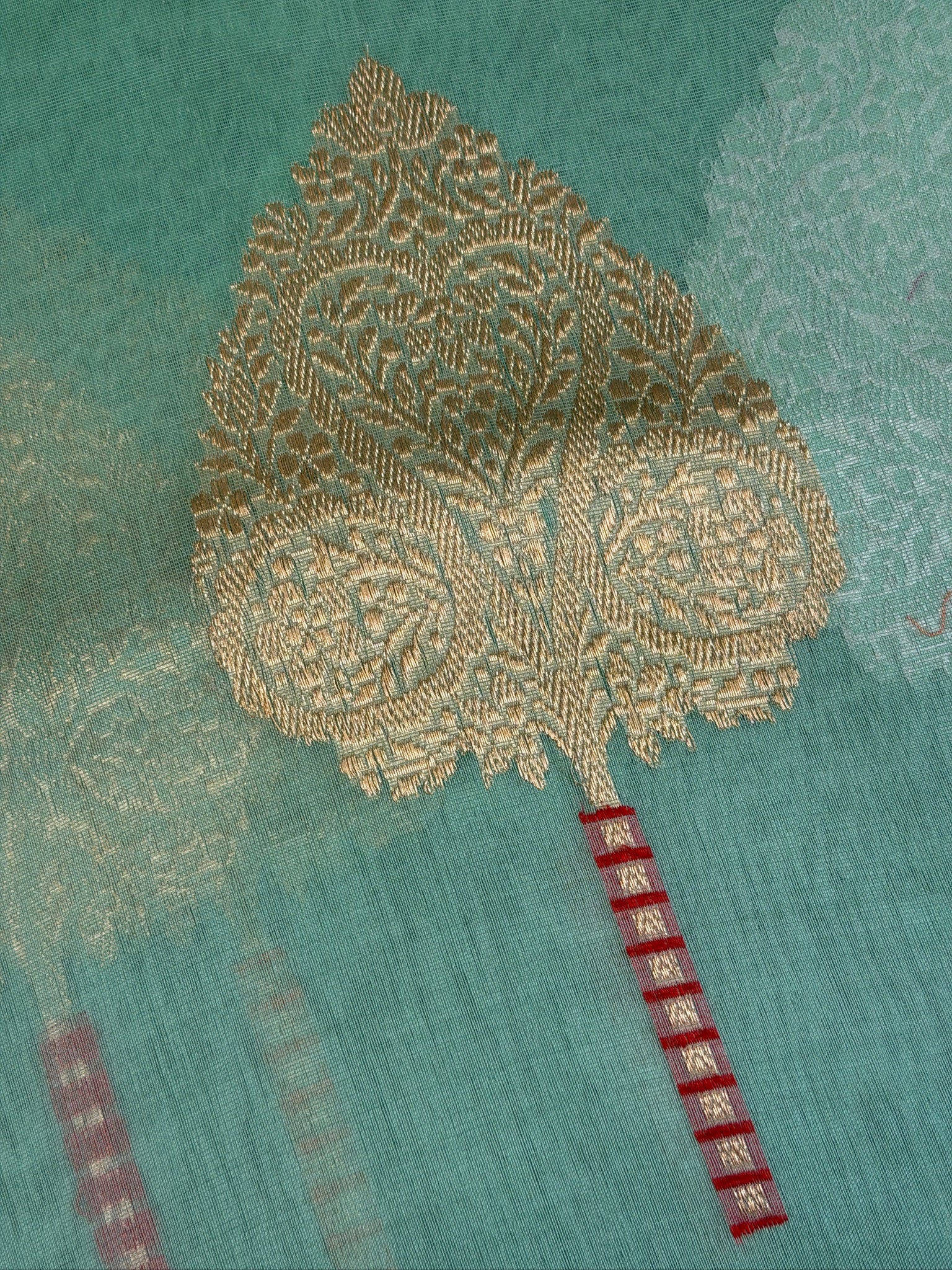 Pure Kora Organza Silk Saree in Sea Green with Floral Zari Work