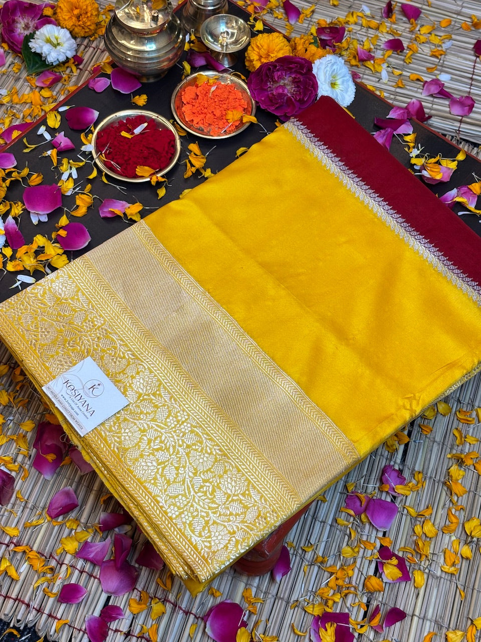 Yellow Pure Katan Silk handwoven saree