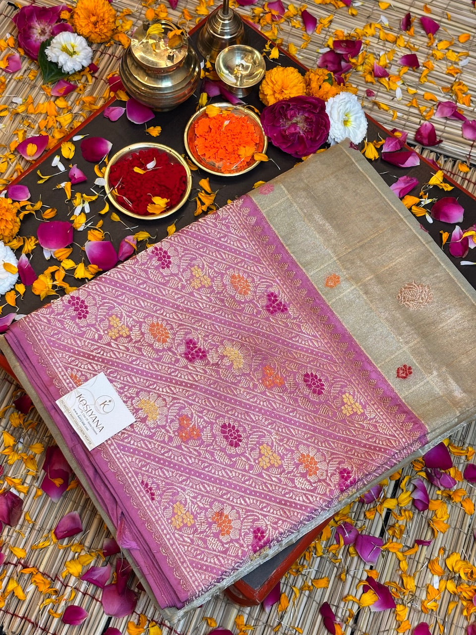 Champagne Gold Handwoven Pure Banarasi Tissue Silk Saree