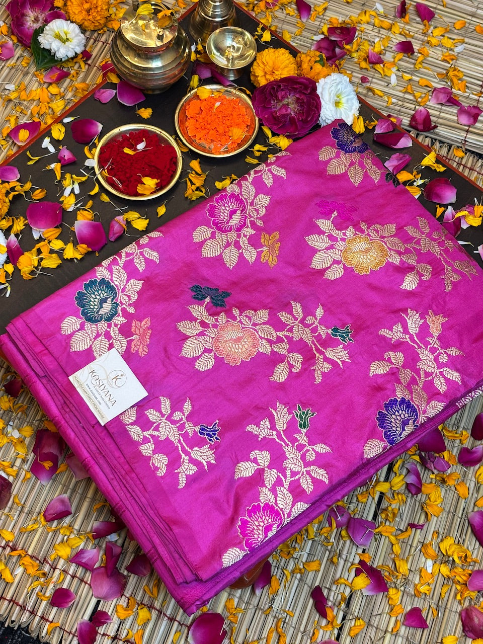 Hot Pink Pure Katan Silk handwoven saree