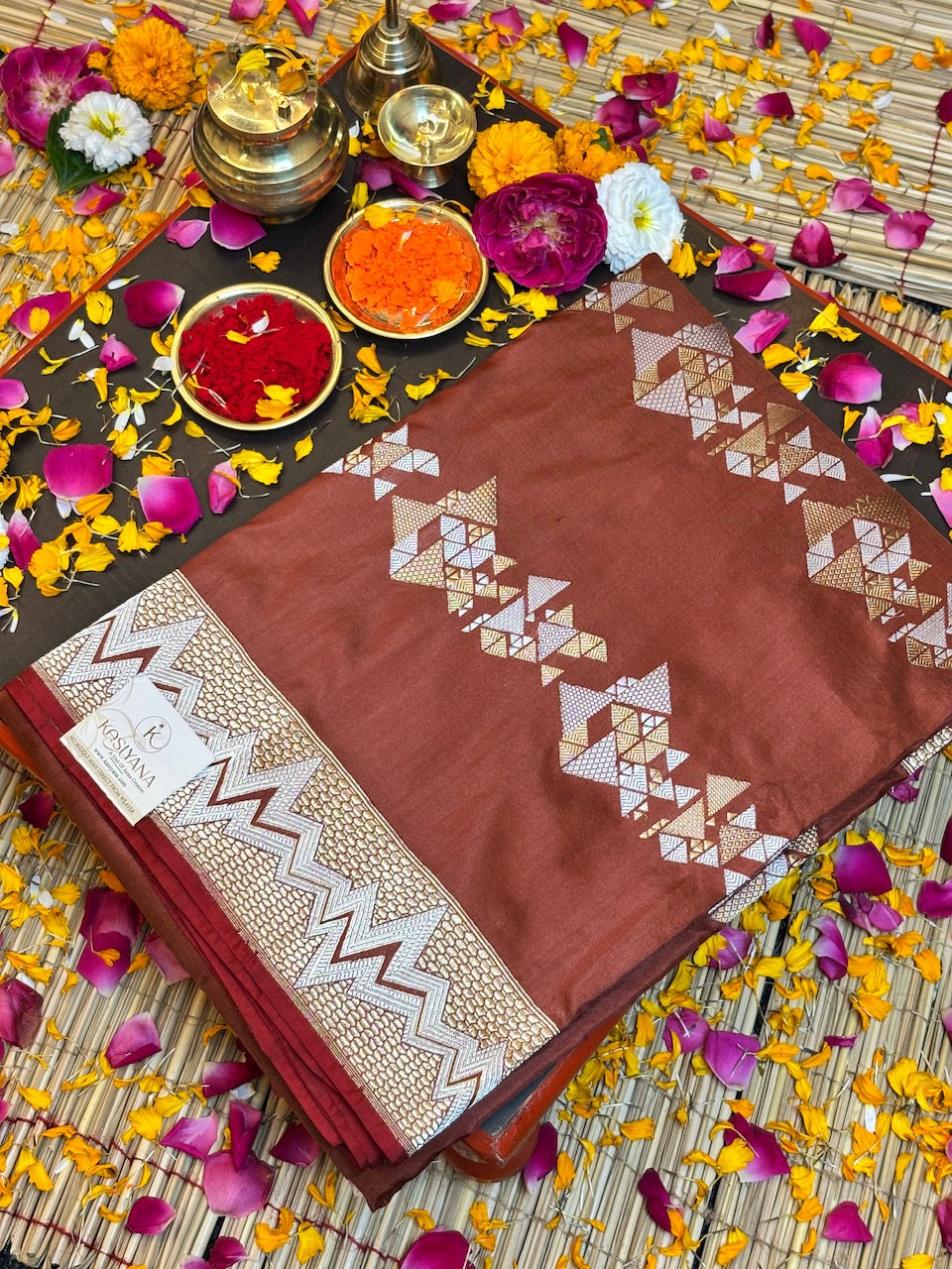 Cocoa Brown Pure Katan Silk handwoven saree