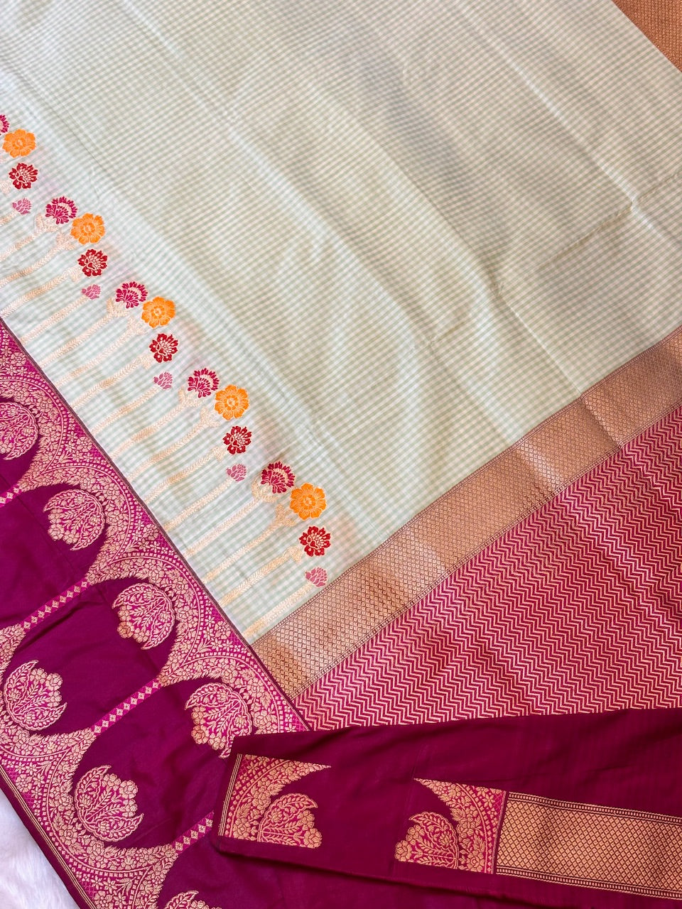 Soft Pastel Green Pure Katan Silk handwoven saree