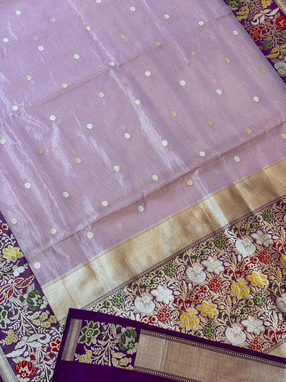 Pastel Pink Handwoven Pure Banarasi Tissue Silk Saree