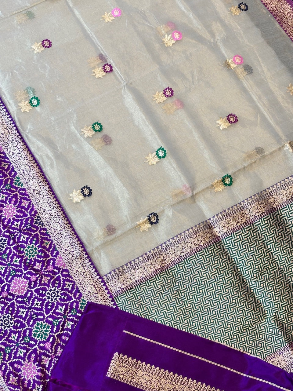 Ivory Handwoven Pure Banarasi Tissue Silk Saree