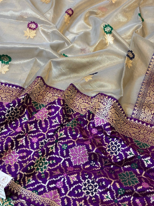 Ivory Soft Handwoven Pure Banarasi Tissue Silk Saree