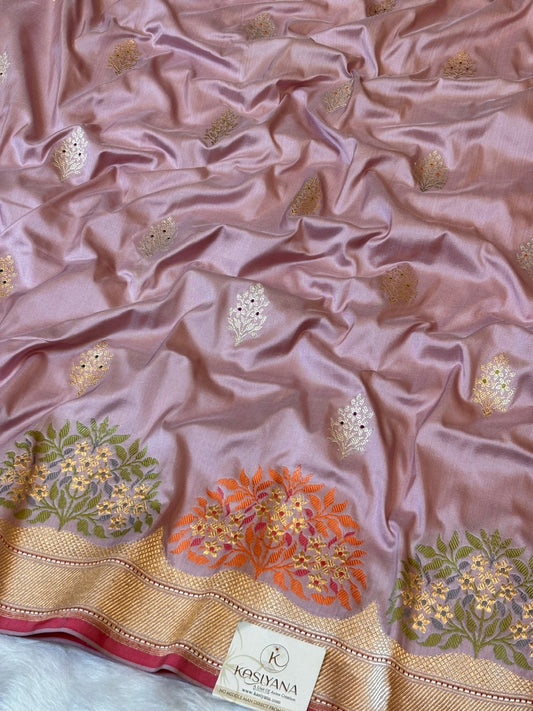 Lilac Lavender Pure Katan Silk handwoven saree