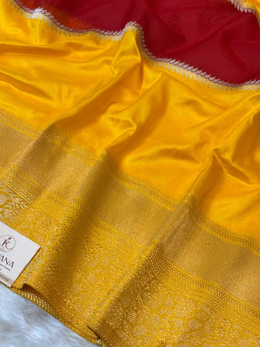 Yellow Pure Katan Silk handwoven saree