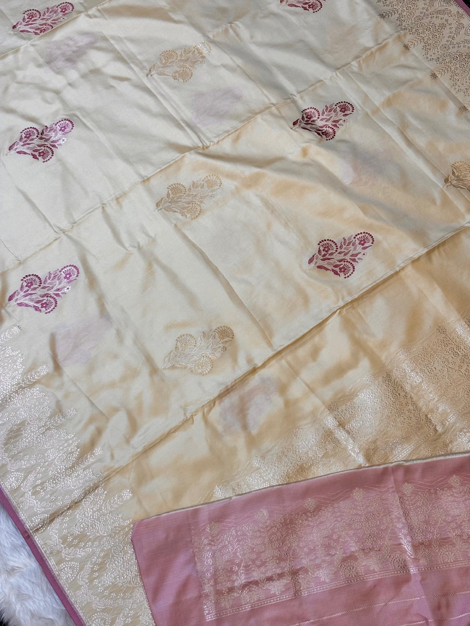 Butter Yellow Pure Banarasi Ektara Mulberry Silk Handwoven