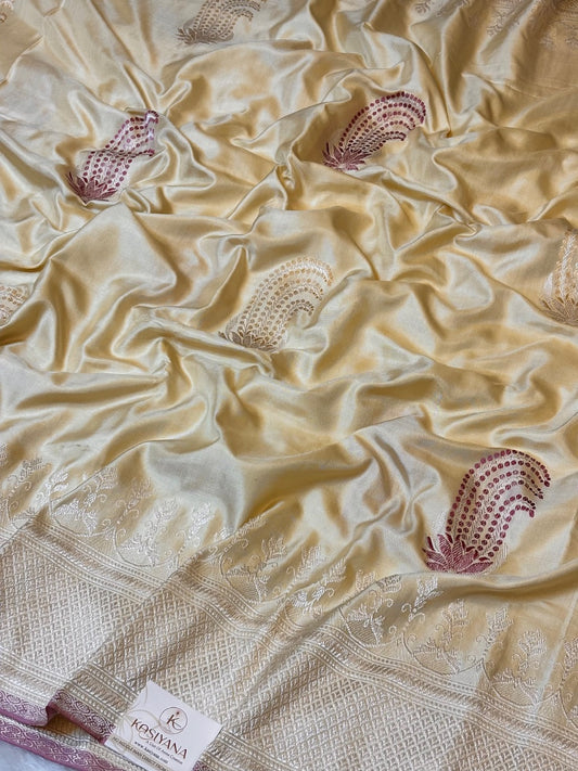 Butter Yellow Pure Banarasi Ektara Mulberry Silk Handwoven